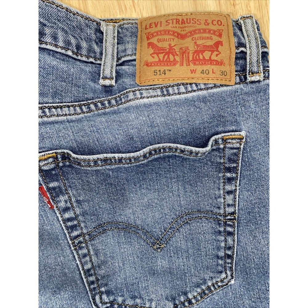 Levis 514 Straight Fit Mens 40x30 Medium Wash Denim Blue Jeans Stretch Zip